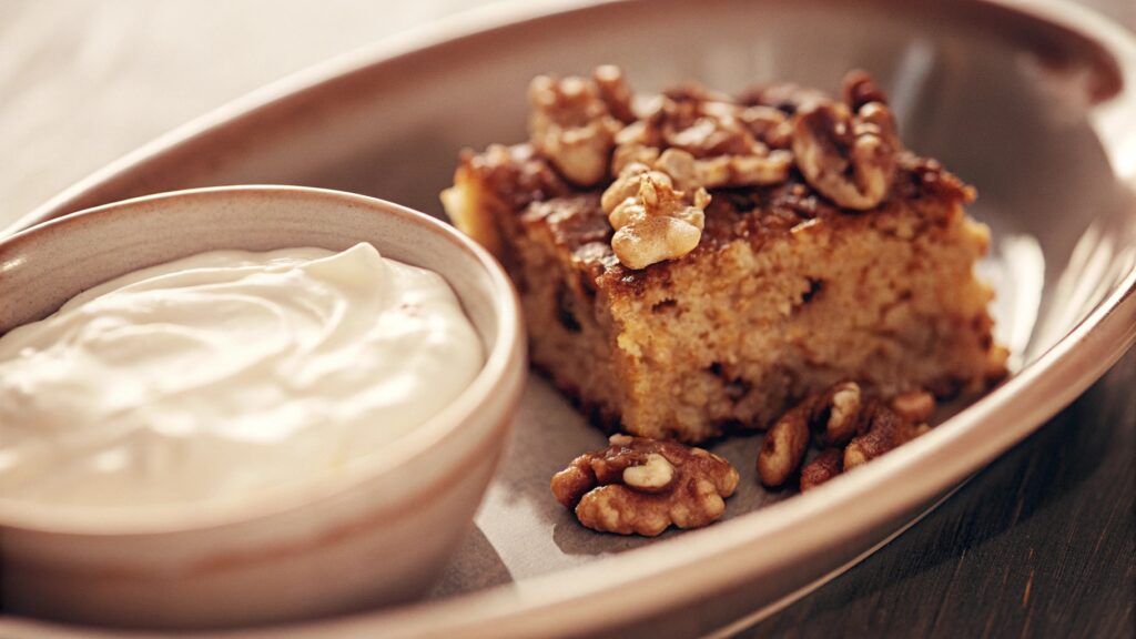 Greek Dessert Recipe – How to Make Authentic Greek Honey Cake at Home 9 Served Greek honey cake with yogurt