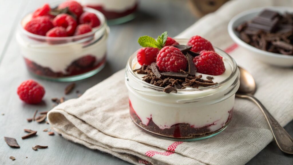 Greek Yogurt Dessert Recipes That Taste Like a Cheat Day 4 Greek yogurt mousse dessert topped with raspberries