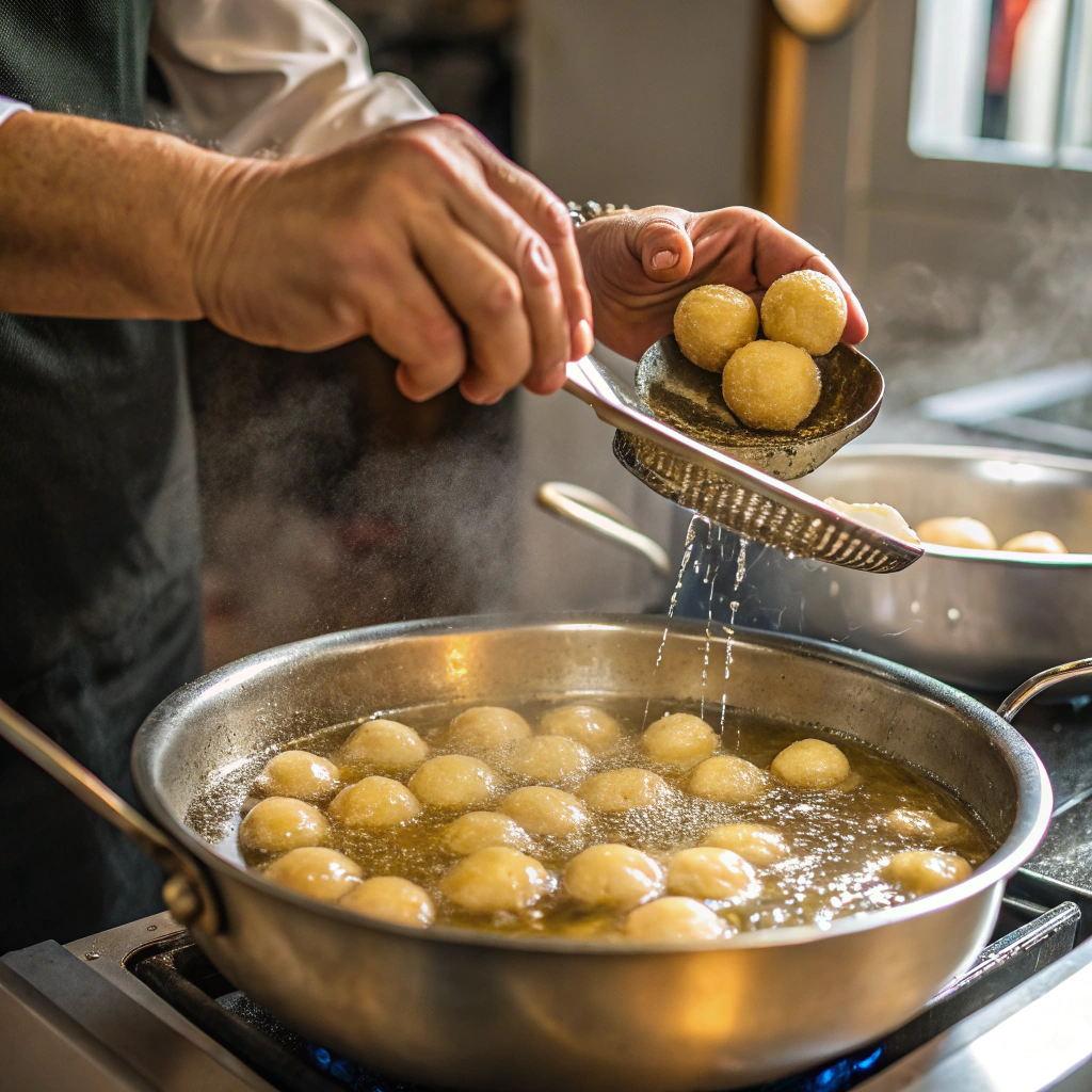 Greek Donuts with Honey: The Irresistible Sweet Treat Loved by Generations 6 frying greek donuts with honey in hot oil