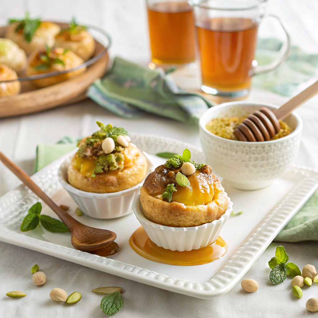Greek Honey Donuts Recipe That Tastes Like Home 9 Honey puffs served with pistachios and mint in dessert cups