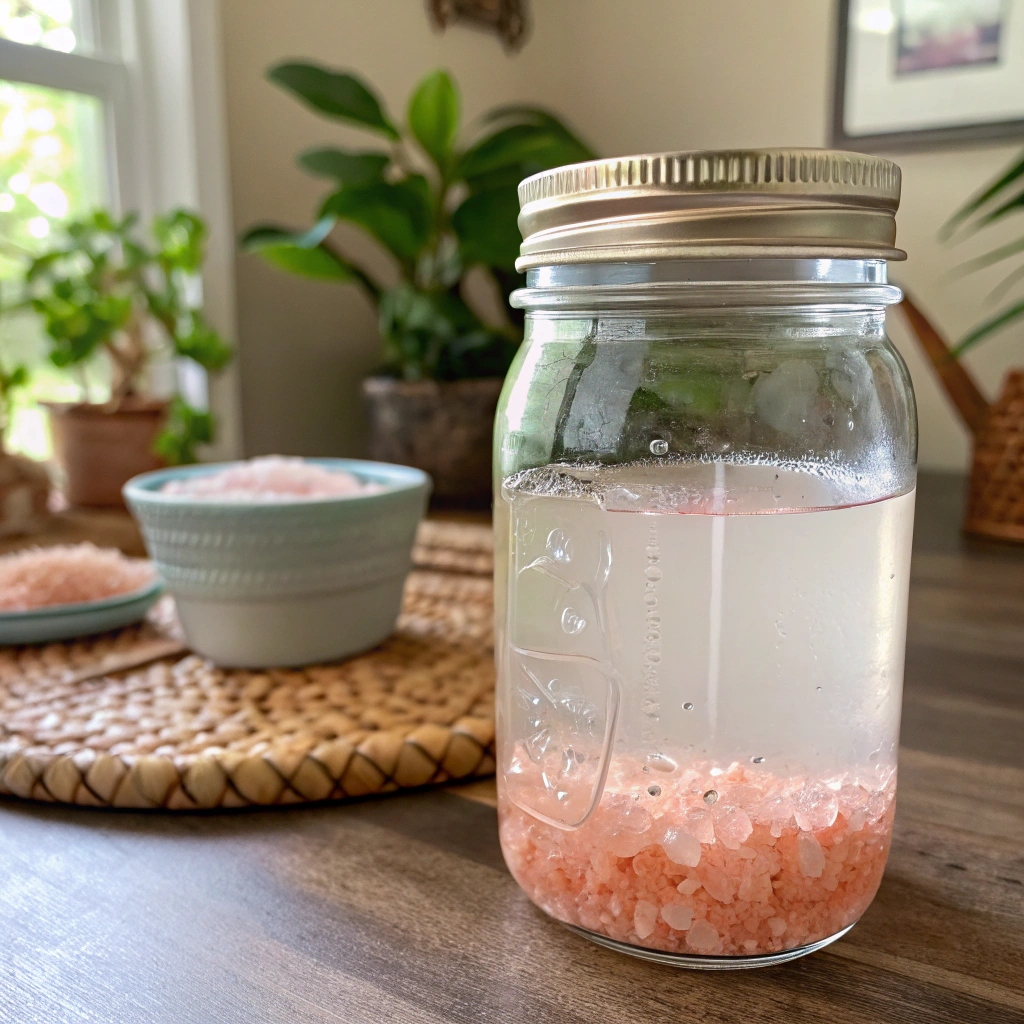 Pink Salt Trick Recipe: The Surprising Mineral Hack for Weight Loss and Hydration 9 Sole water made with pink salt in a glass jar