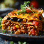 Hero image of Cheesy Taco Lasagna: The Ultimate Comfort Food Fiesta, a finished Cheesy Taco Lasagna served fresh and appetizing.