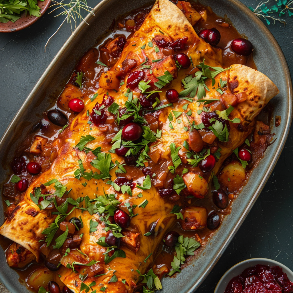 Leftover Turkey Enchiladas with Savory Gravy & Cranberry Sauce Recipe