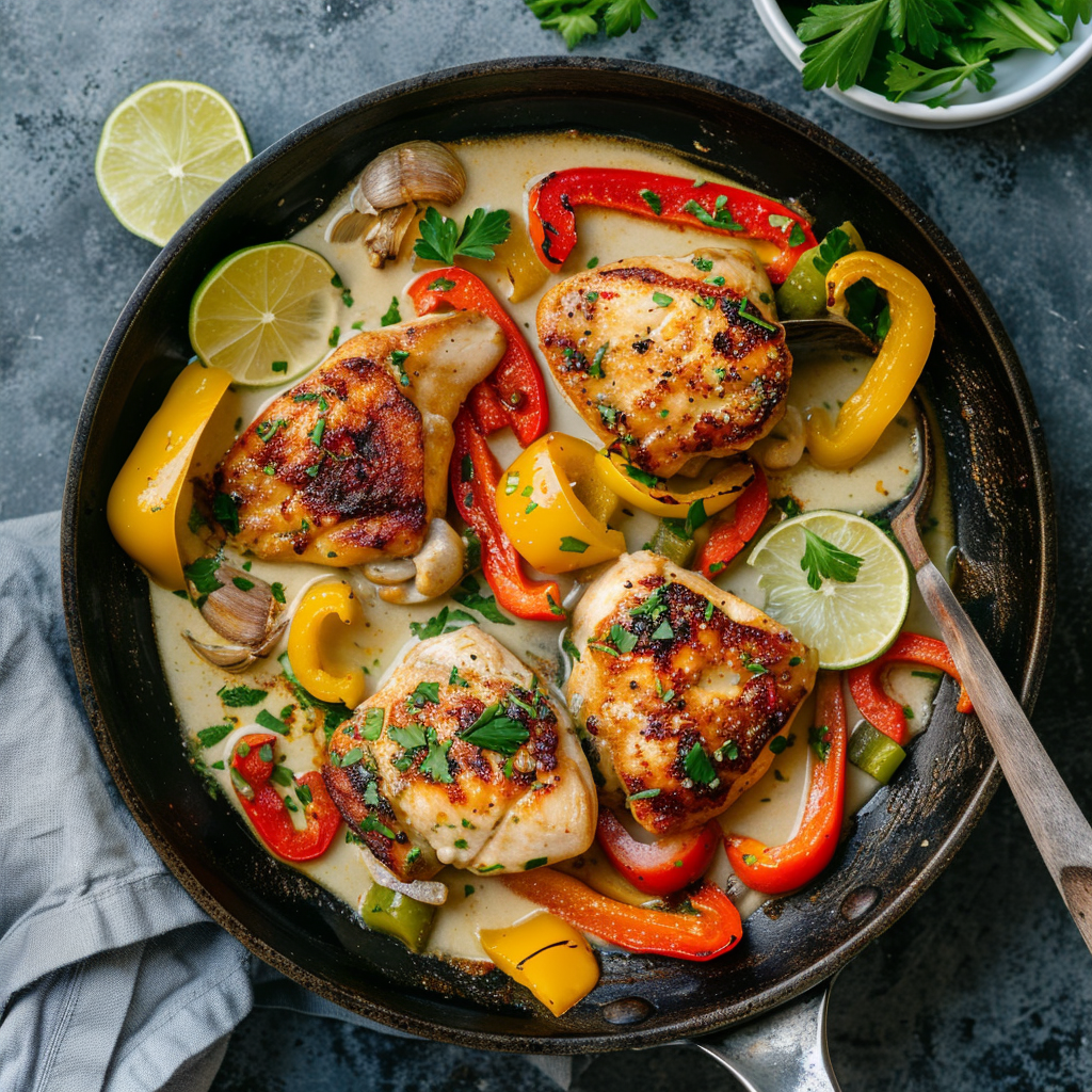 One-Pan Creamy Coconut Lime Chicken with Bell Peppers Recipe