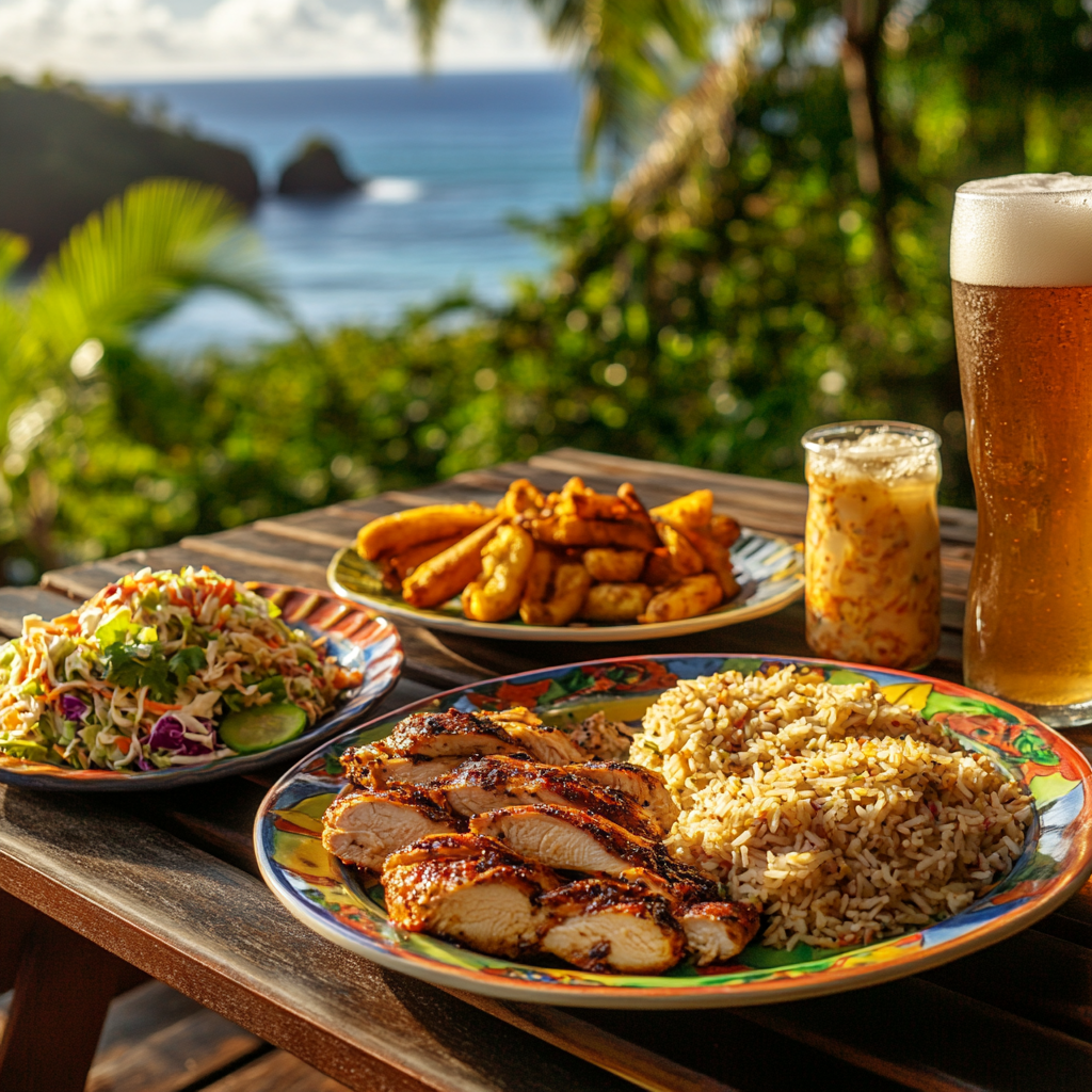 Caribbean Chicken and Rice: The Ultimate Tropical Comfort Food Guide 9 Caribbean meal spread with chicken, rice, and side dishes