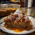 Pumpkin Pecan Cobbler – Warm, Gooey Fall Dessert Everyone Loves, a finished Pumpkin Pecan Cobbler served fresh and appetizing.